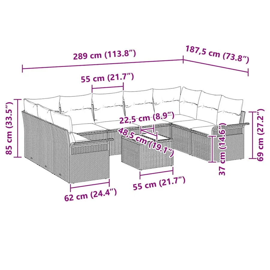 Ensemble de canapé de jardin 10 pcs Beige polyrotin - 17