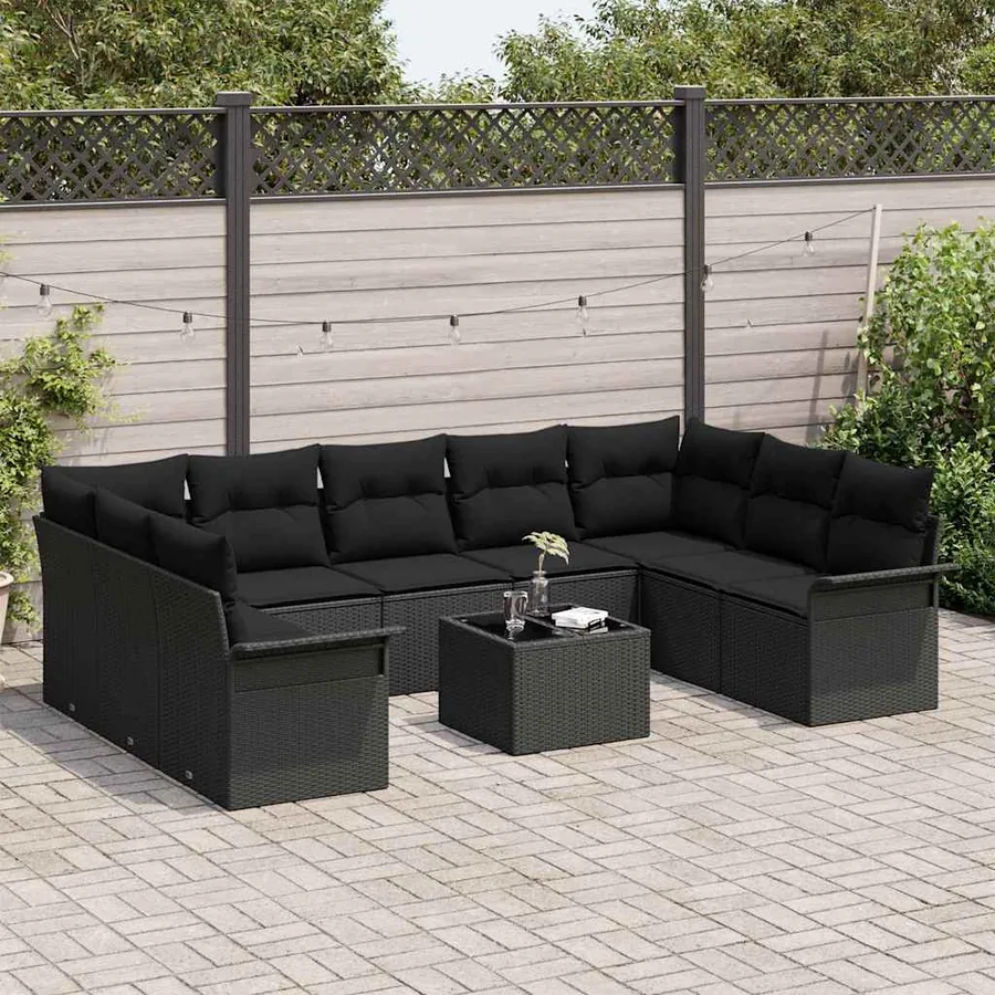 Ensemble de canapé de jardin 10 pcs Beige polyrotin - 3