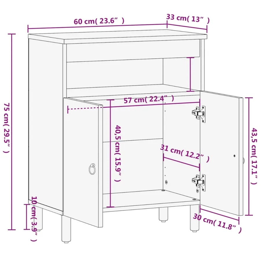 Armoire latérale 60x33x75 cm bois massif de manguier - 11