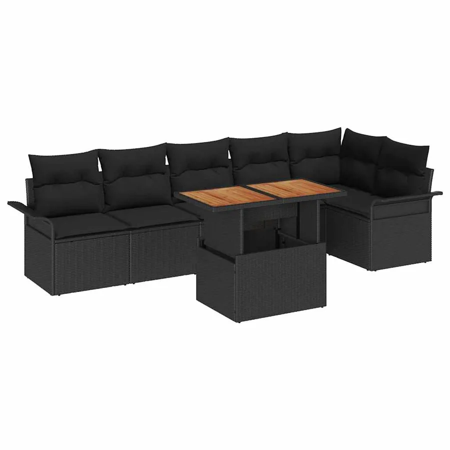 Ensemble de canapé de jardin 7 pcs Noir Poly rotin - 2