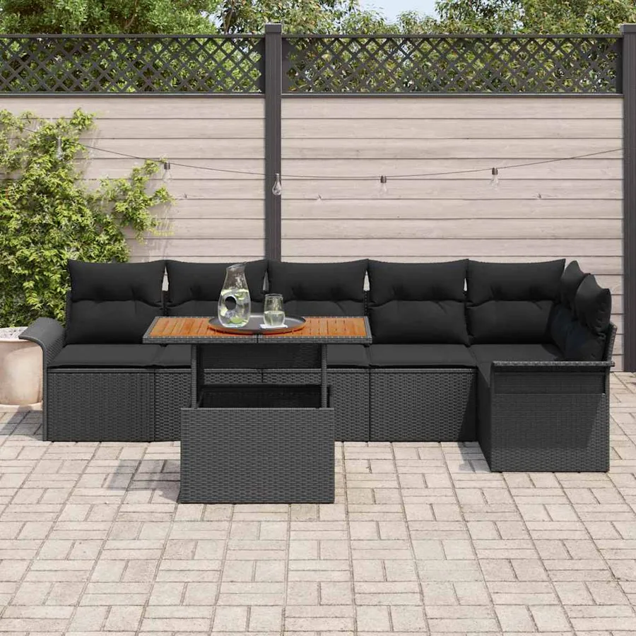Ensemble de canapé de jardin 7 pcs Noir Poly rotin - 3