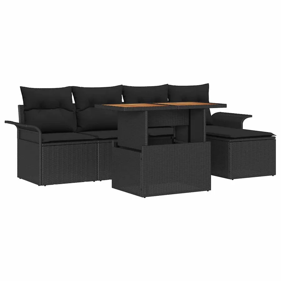 Ensemble de canapé de jardin 6 pcs Noir Poly rotin - 2