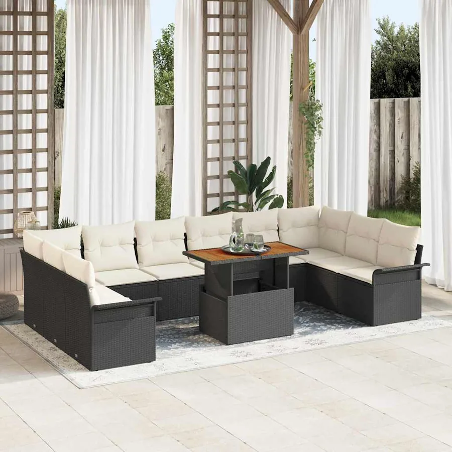 Ensemble de canapé de jardin 9 pcs Noir Poly rotin