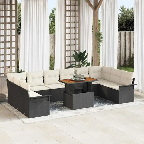 Ensemble de canapé de jardin 9 pcs Noir Poly rotin