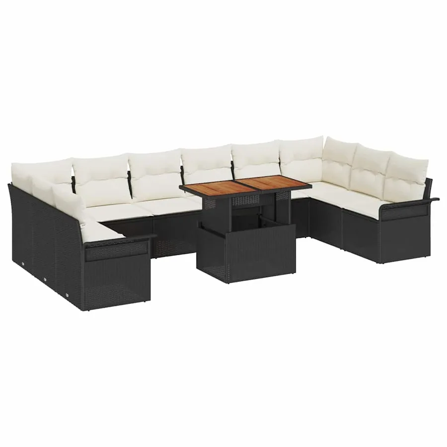 Ensemble de canapé de jardin 9 pcs Noir Poly rotin - 2