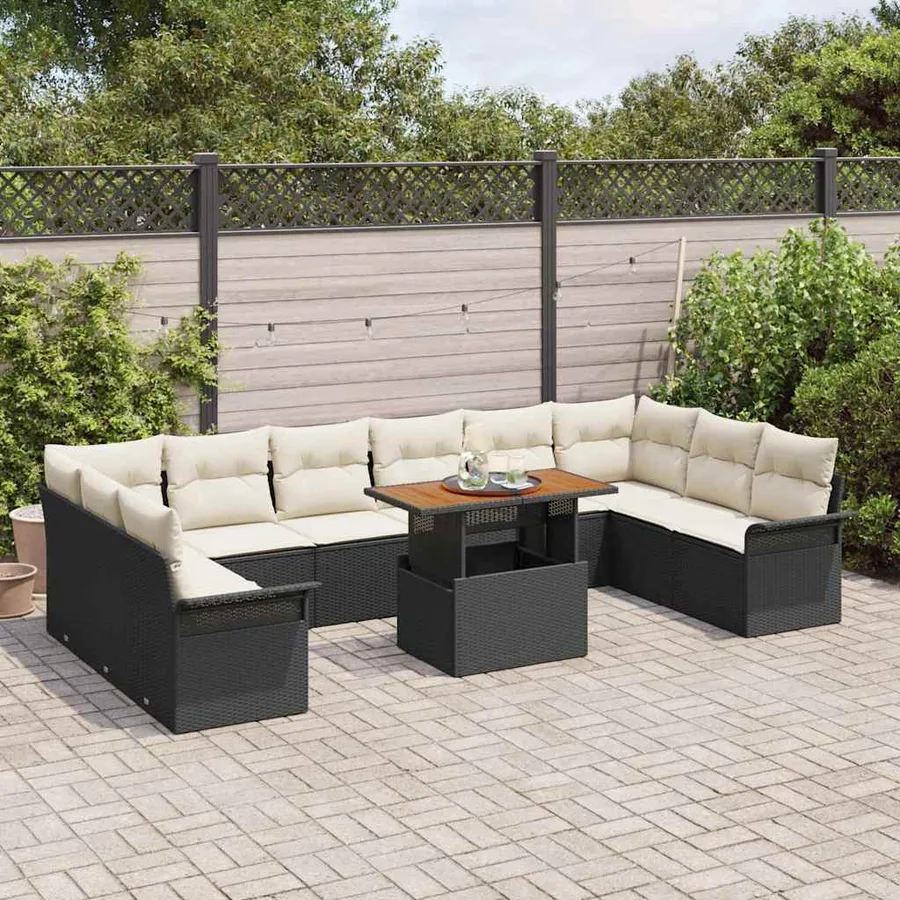 Ensemble de canapé de jardin 9 pcs Noir Poly rotin - 3