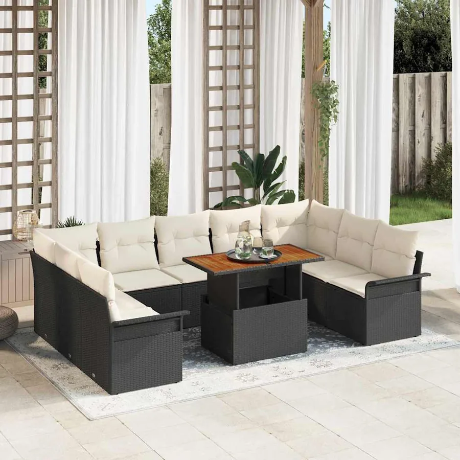 Ensemble de canapé de jardin 10 pcs Noir Poly rotin