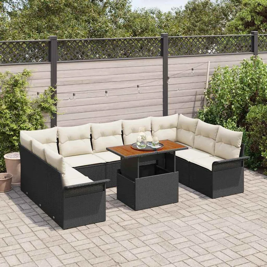 Ensemble de canapé de jardin 10 pcs Noir Poly rotin - 3
