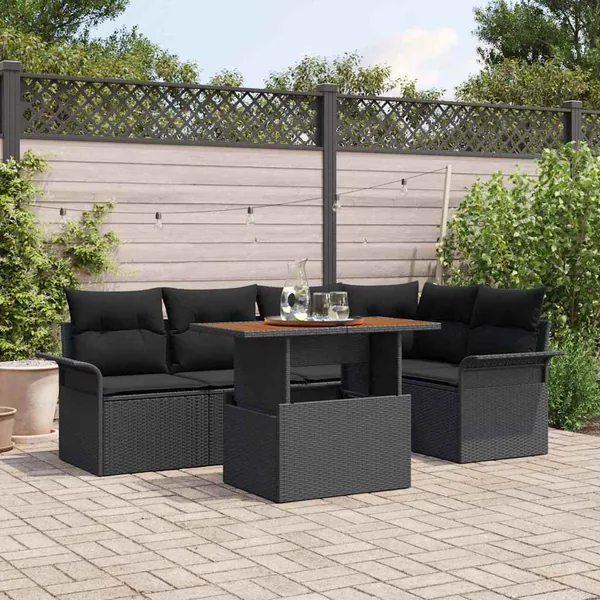 Ensemble de canapé de jardin 6 pcs Noir Poly rotin