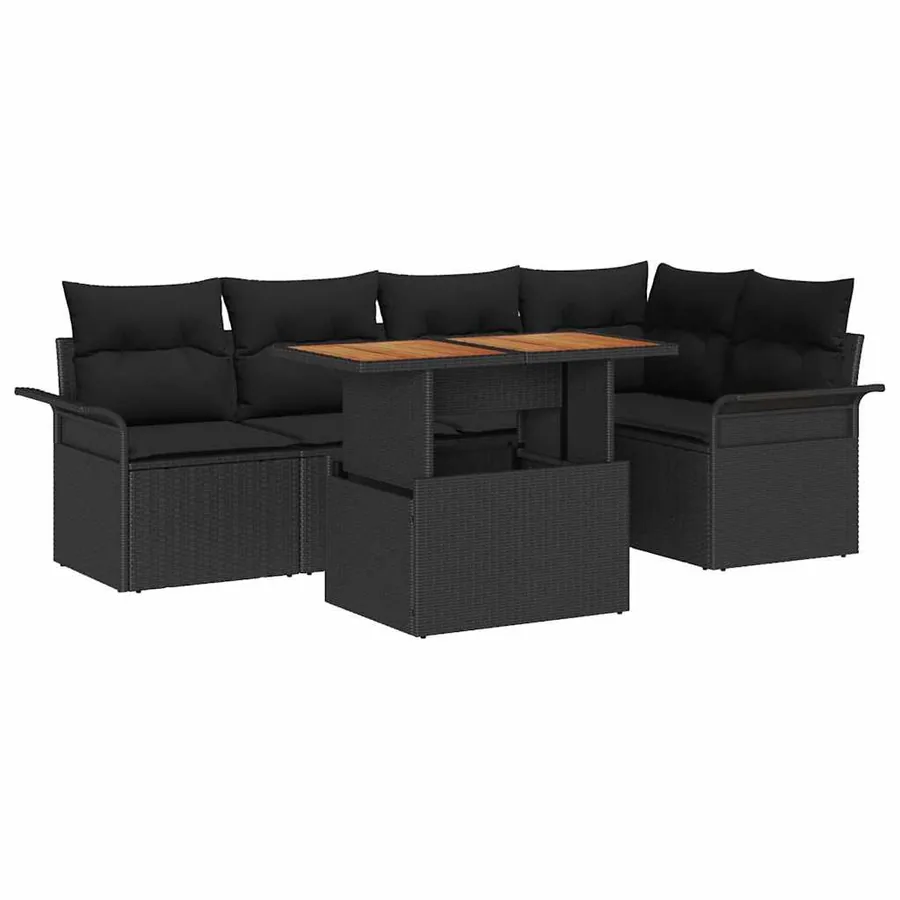 Ensemble de canapé de jardin 6 pcs Noir Poly rotin - 2