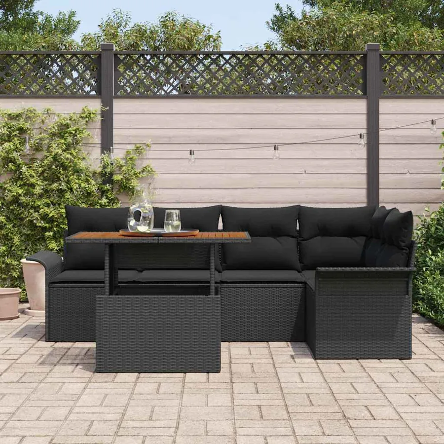 Ensemble de canapé de jardin 6 pcs Noir Poly rotin - 3