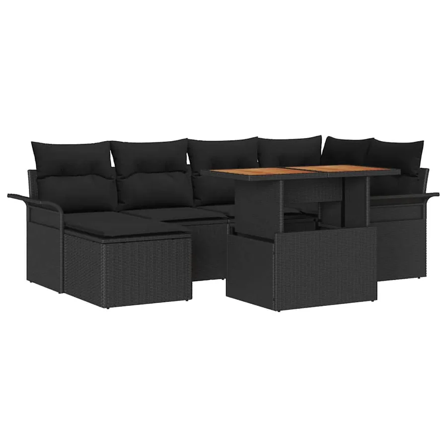 Ensemble de canapé de jardin 7 pcs Noir Poly rotin - 2