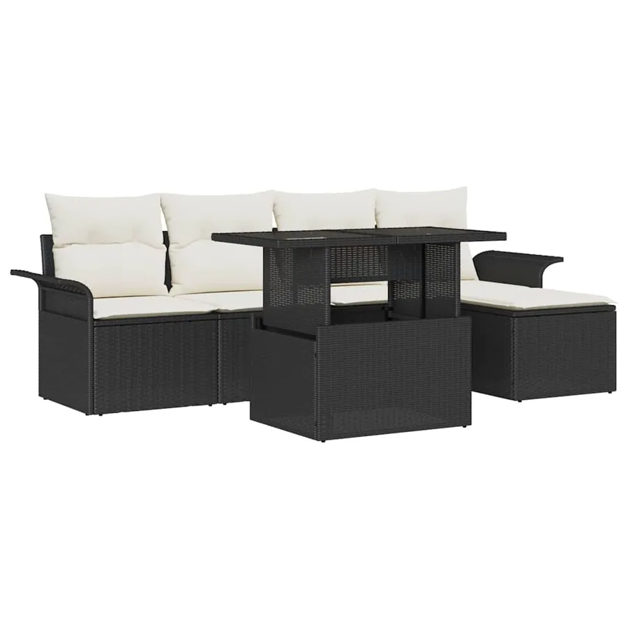 Ensemble de canapé de jardin avec coussin 6 pcs Noir Poly rotin