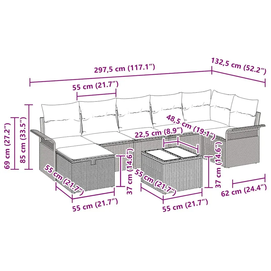 Ensemble de canapé de jardin avec coussin 8 pcs Noir polyrotin - 11