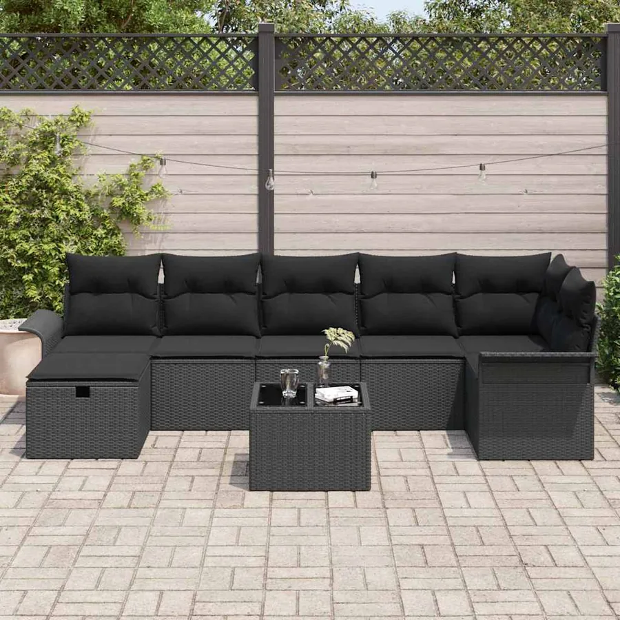 Ensemble de canapé de jardin avec coussin 8 pcs Noir polyrotin - 3
