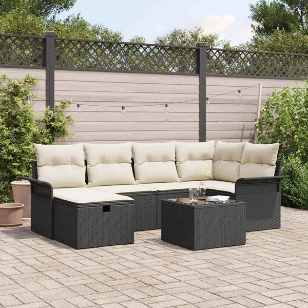 Ensemble de canapé de jardin avec coussin 7 pcs Poly rotin