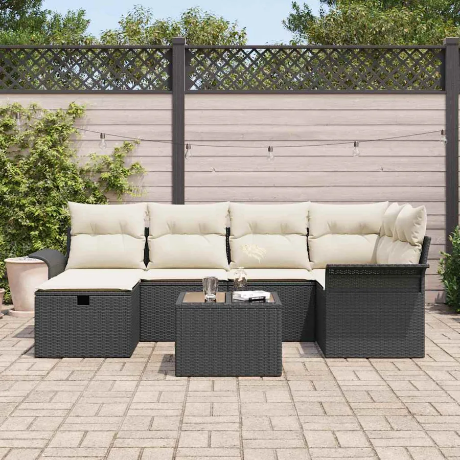 Ensemble de canapé de jardin avec coussin 7 pcs Poly rotin - 3