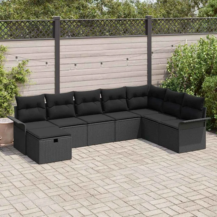 Ensemble de canapé de jardin avec coussin 8 pcs Noir Poly rotin