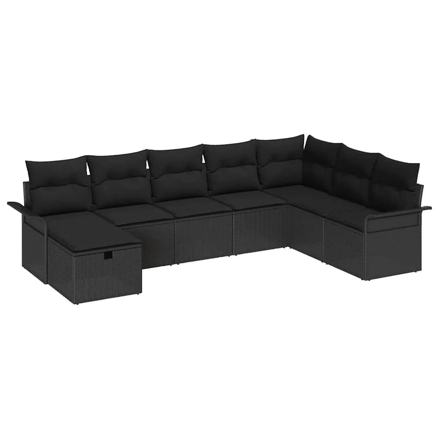 Ensemble de canapé de jardin avec coussin 8 pcs Noir Poly rotin - 2