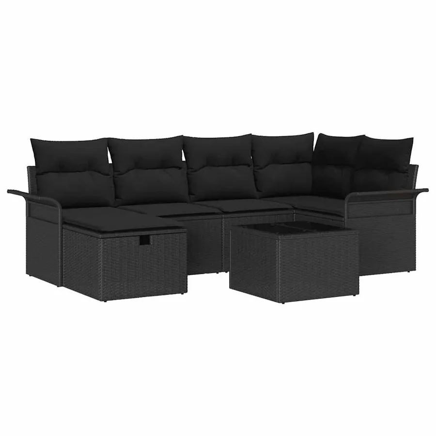 Ensemble de canapé de jardin avec coussin 7 pcs Poly rotin - 2