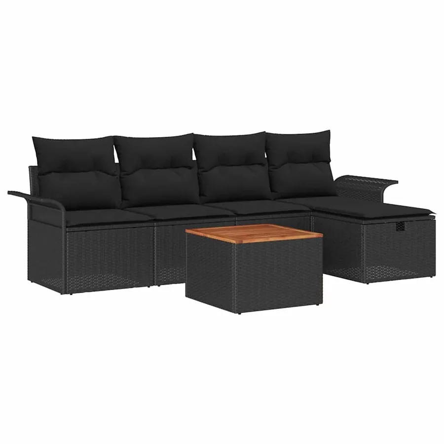 Ensemble de canapé de jardin avec coussin 6 pcs Noir Poly rotin - 2