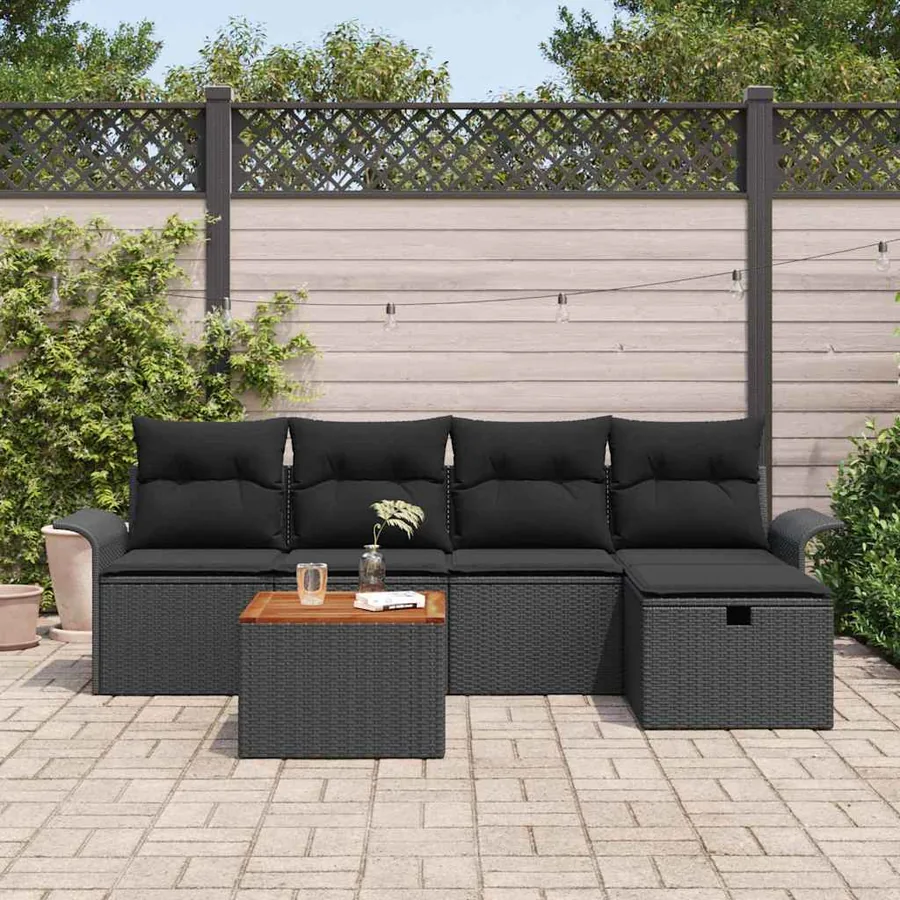Ensemble de canapé de jardin avec coussin 6 pcs Noir Poly rotin - 3