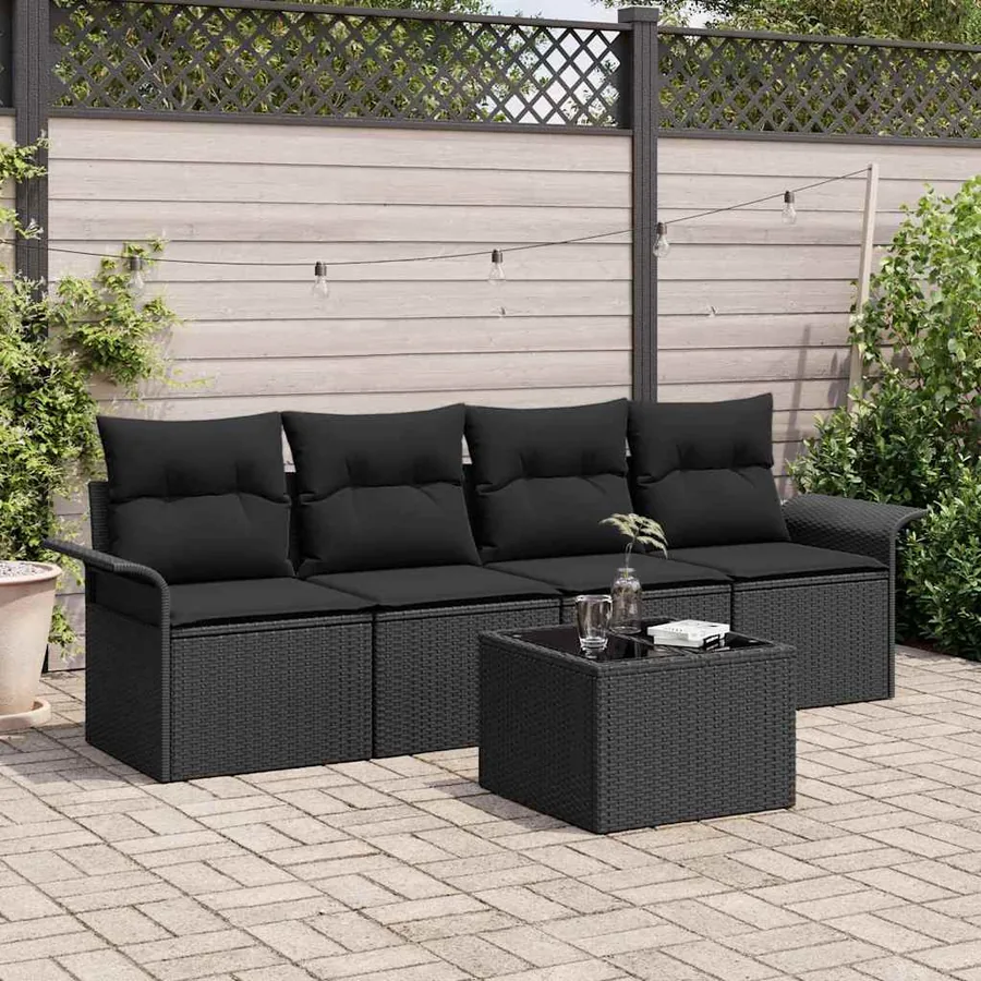 Ensemble de Canapés avec coussin 5 pcs Noir polyrotin