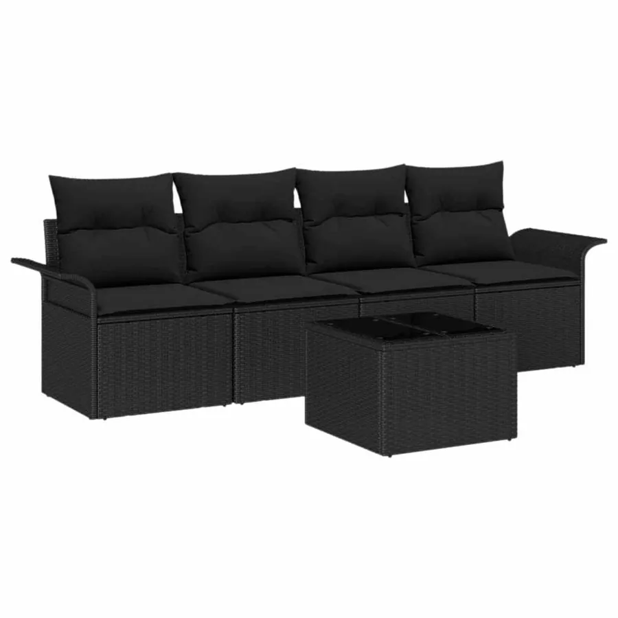 Ensemble de Canapés avec coussin 5 pcs Noir polyrotin - 2