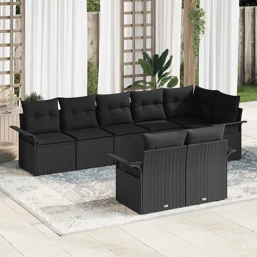 Ensemble de canapé de jardin avec coussin 8 pcs Noir polyrotin
