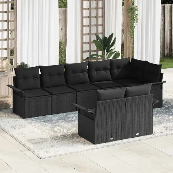 Ensemble de canapé de jardin avec coussin 8 pcs Noir polyrotin