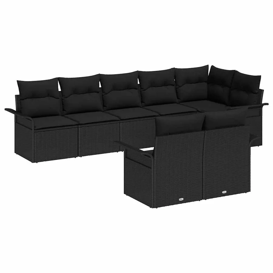 Ensemble de canapé de jardin avec coussin 8 pcs Noir polyrotin - 2