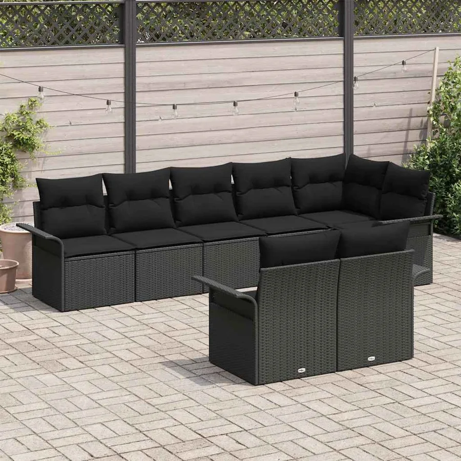 Ensemble de canapé de jardin avec coussin 8 pcs Noir polyrotin - 3