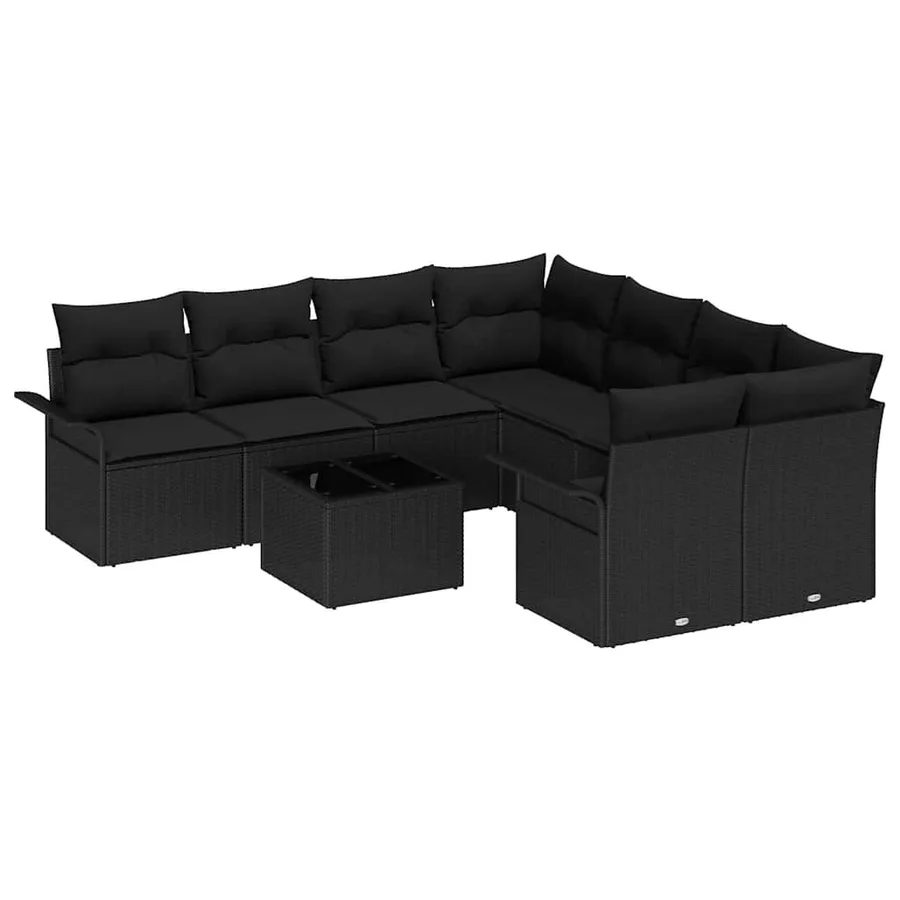 Ensemble de canapé de jardin 9 pcs Noir Poly rotin - 2