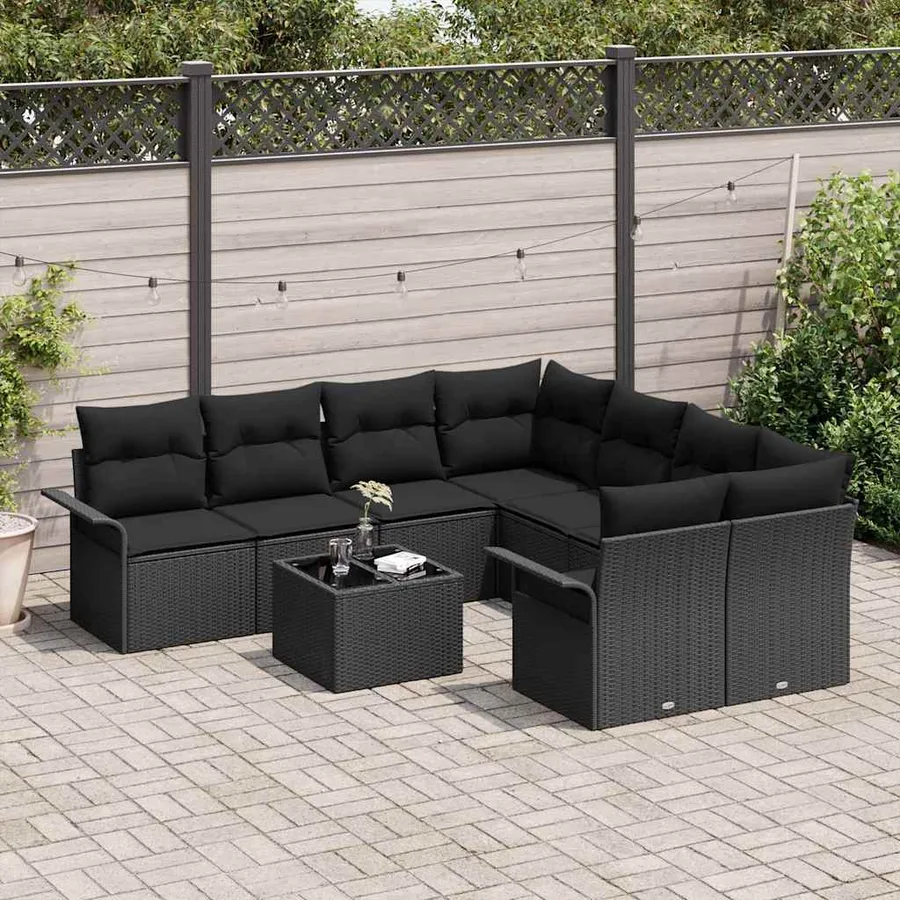 Ensemble de canapé de jardin 9 pcs Noir Poly rotin - 3
