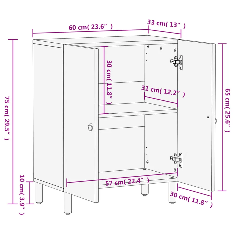 Armoire latérale 60x33x75 cm bois massif de manguier - 11