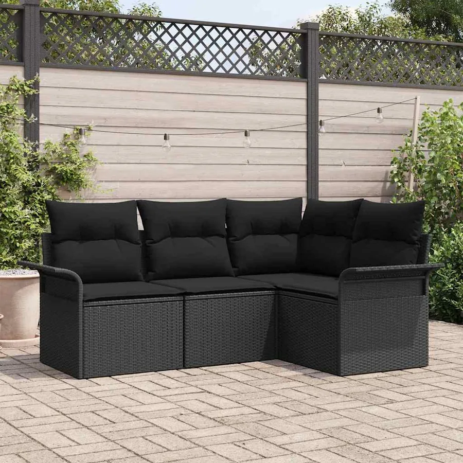 Ensemble de canapé de jardin avec coussin 4 pcs Noir polyrotin