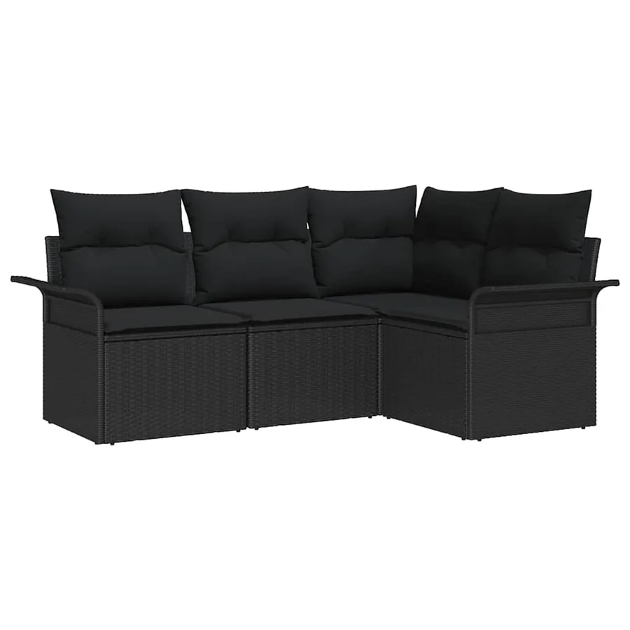 Ensemble de canapé de jardin avec coussin 4 pcs Noir polyrotin - 2