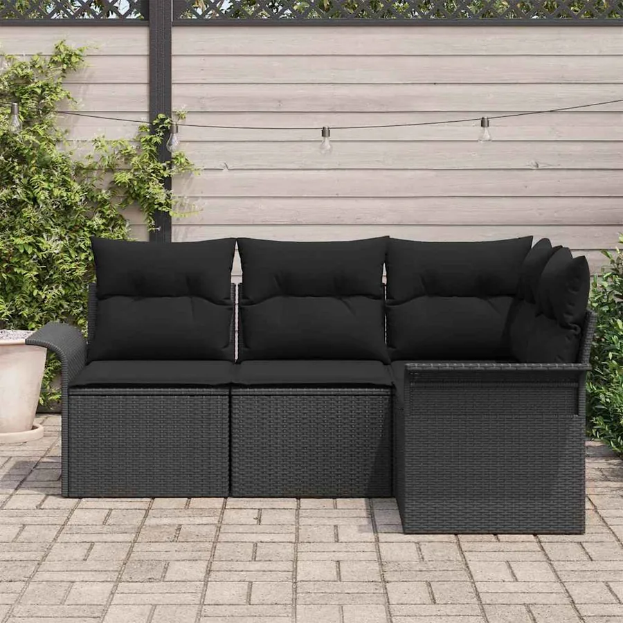 Ensemble de canapé de jardin avec coussin 4 pcs Noir polyrotin - 3