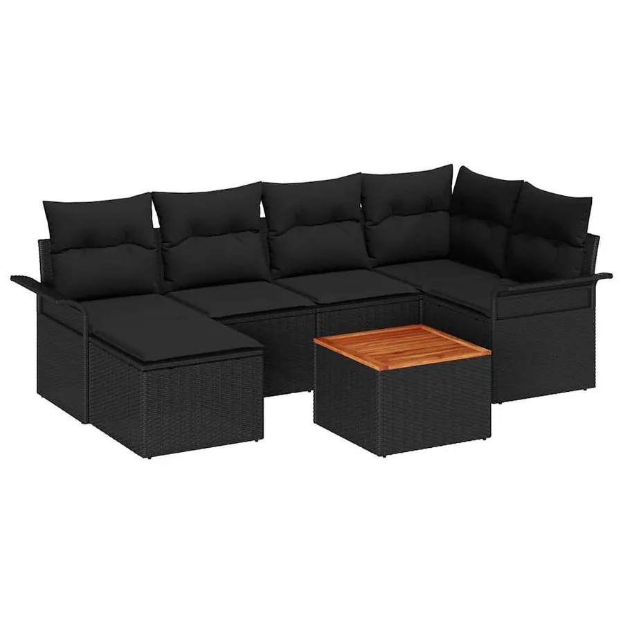 Ensemble de canapé de jardin avec coussin 7 pcs Noir polyrotin - 2