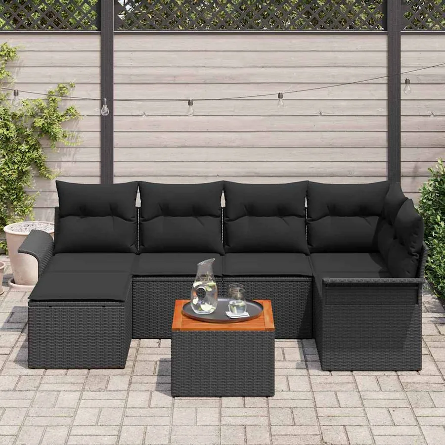 Ensemble de canapé de jardin avec coussin 7 pcs Noir polyrotin - 3