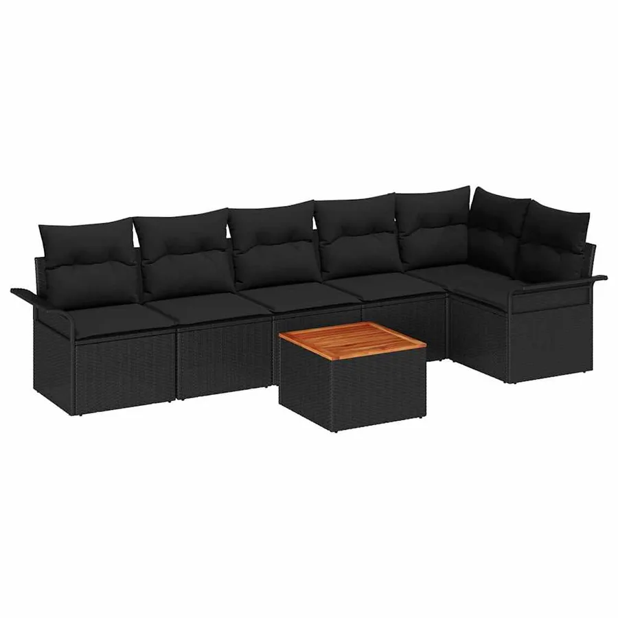 Ensemble de canapé de jardin avec coussin 7 pcs Noir polyrotin - 2