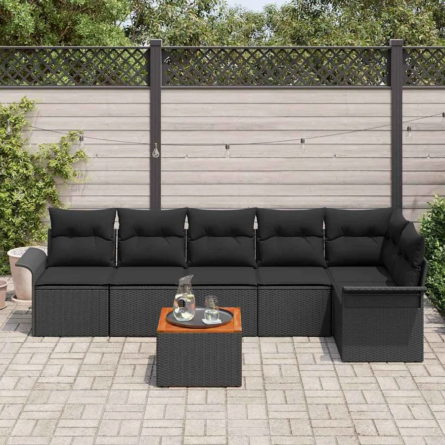 Ensemble de canapé de jardin avec coussin 7 pcs Noir polyrotin - 3