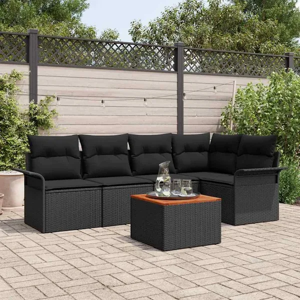 Ensemble de canapé de jardin avec coussin 6 pcs Noir polyrotin