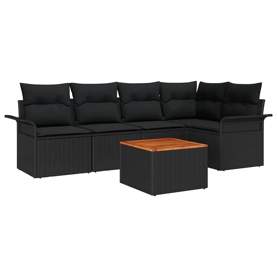 Ensemble de canapé de jardin avec coussin 6 pcs Noir polyrotin - 2
