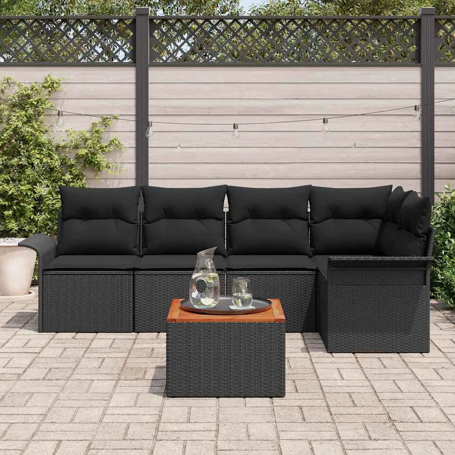 Ensemble de canapé de jardin avec coussin 6 pcs Noir polyrotin - 3