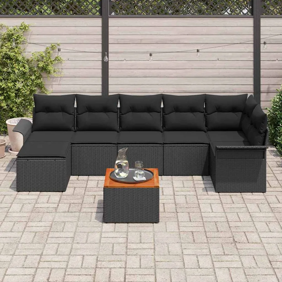 Ensemble de canapé de jardin avec coussin 8 pcs Noir polyrotin - 3