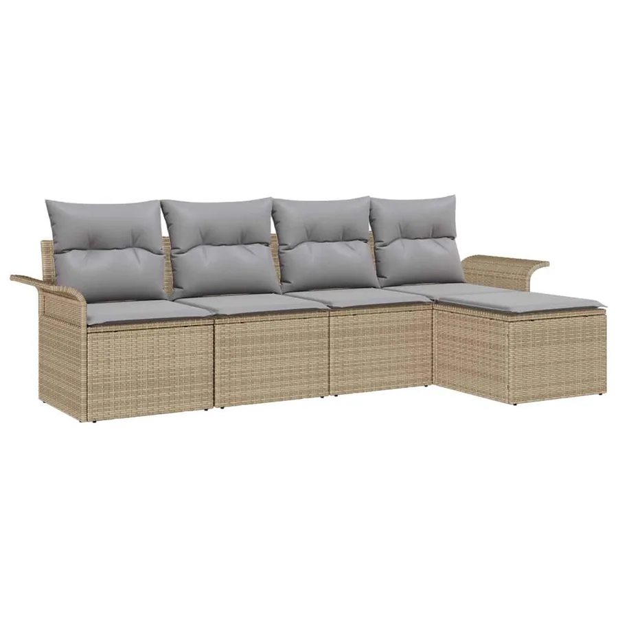Canapé d’extérieur avec coussin 5 pcs Beige polyrotin - 2