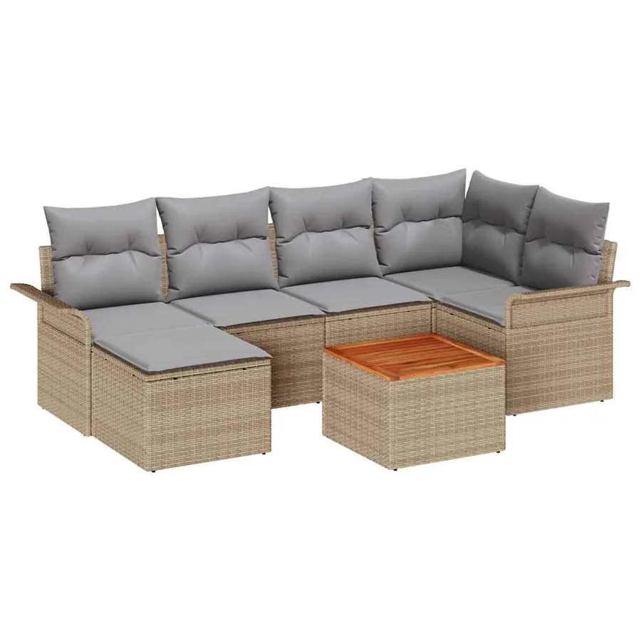 Ensemble de canapé de jardin avec coussin 7 pcs Beige polyrotin - 2