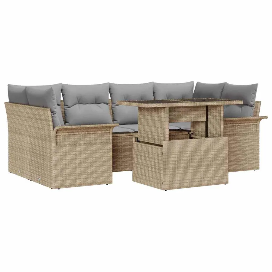 Ensemble de canapé de jardin 7 pcs Beige Poly rotin - 2