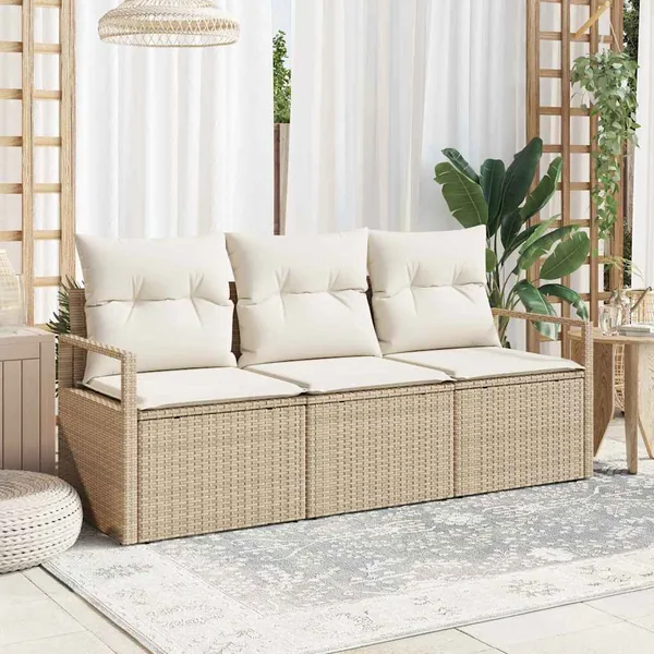 Ensemble de canapé de jardin 3 pcs Beige et blanc polyrotin